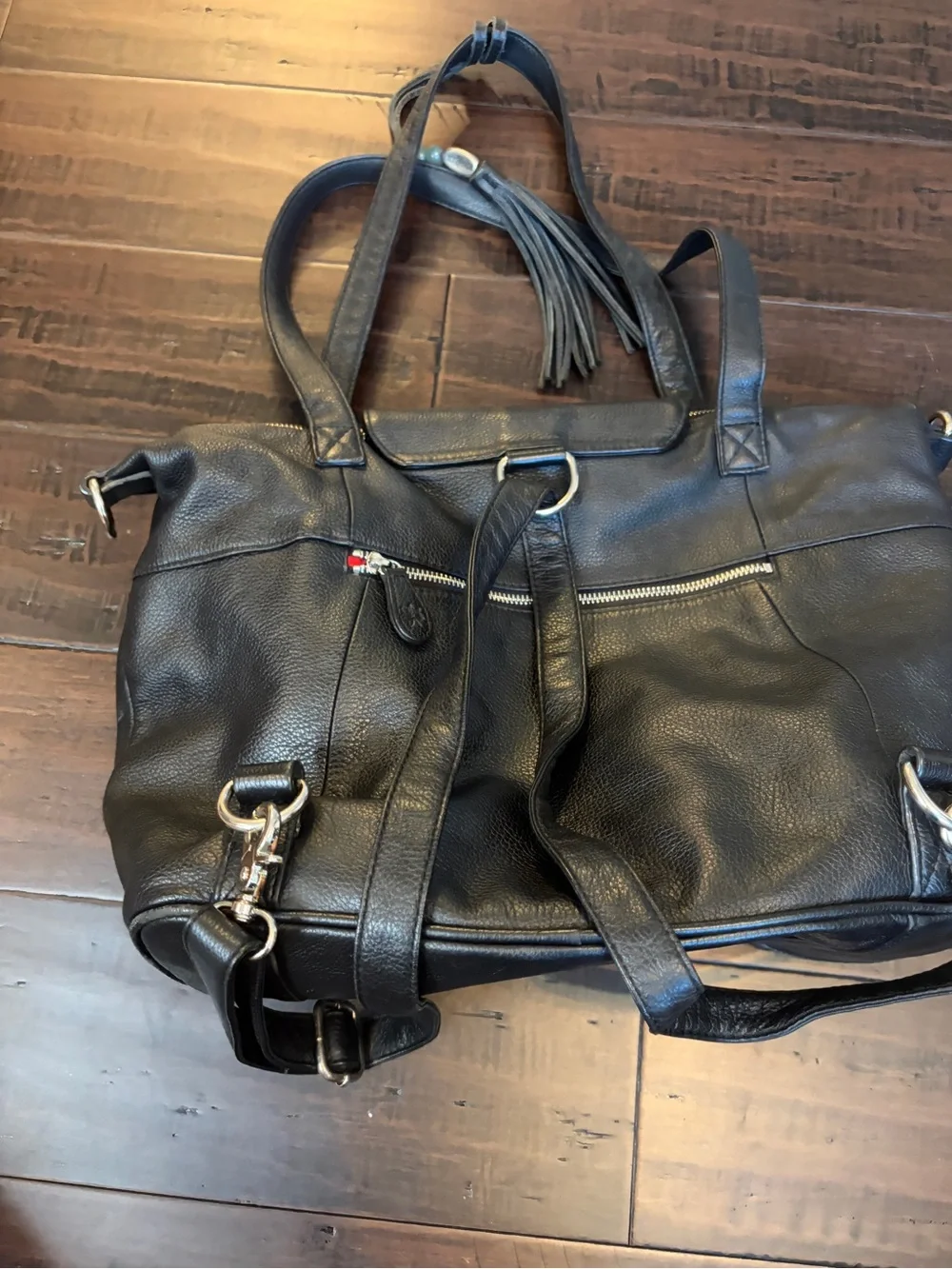 Lily Jade backpack Black Leather Tote with Front Flap Pocket and Tassel luxury - Picture 8 of 10
